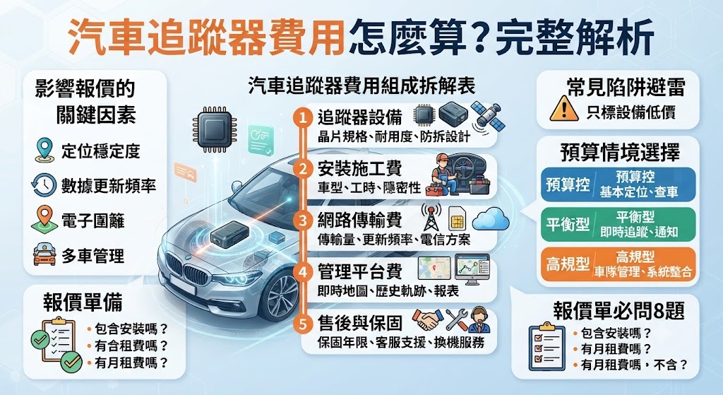 汽車追蹤器費用怎麼算?設備、安裝、月租與報價單完整解析