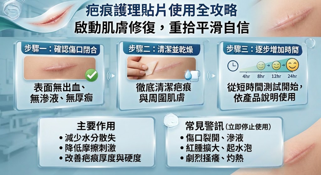 疤痕護理貼片怎麼用？適用時機、使用方法、過敏排查與注意事項