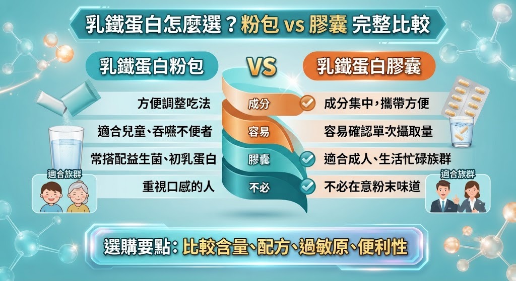 乳鐵蛋白怎麼選？粉包 vs 膠囊差異、成分與適合族群完整比較