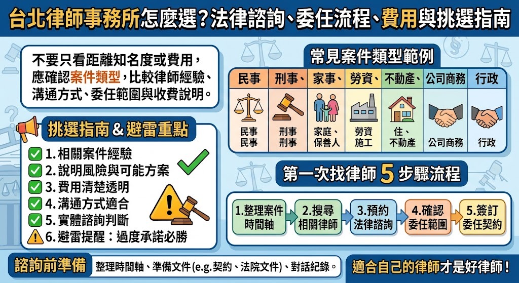 台北律師事務所怎麼選？法律諮詢、委任流程、費用與挑選指南