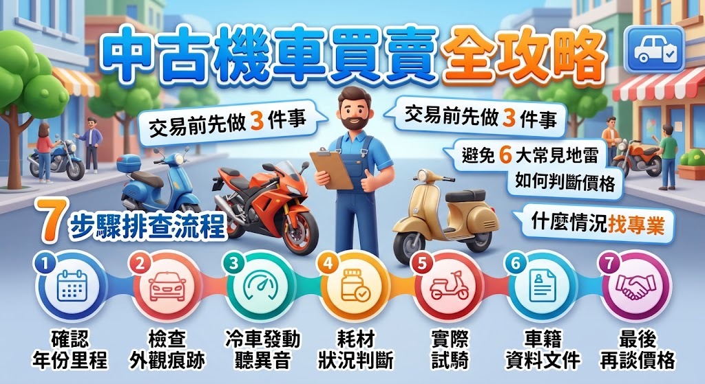 中古機車買賣怎麼選?過戶、車況檢查、價格判斷與交易避雷完整指南