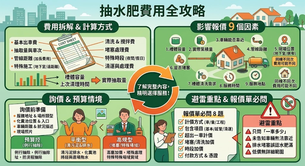 抽水肥費用怎麼算？抽水肥價格、報價方式與9大影響因素一次看
