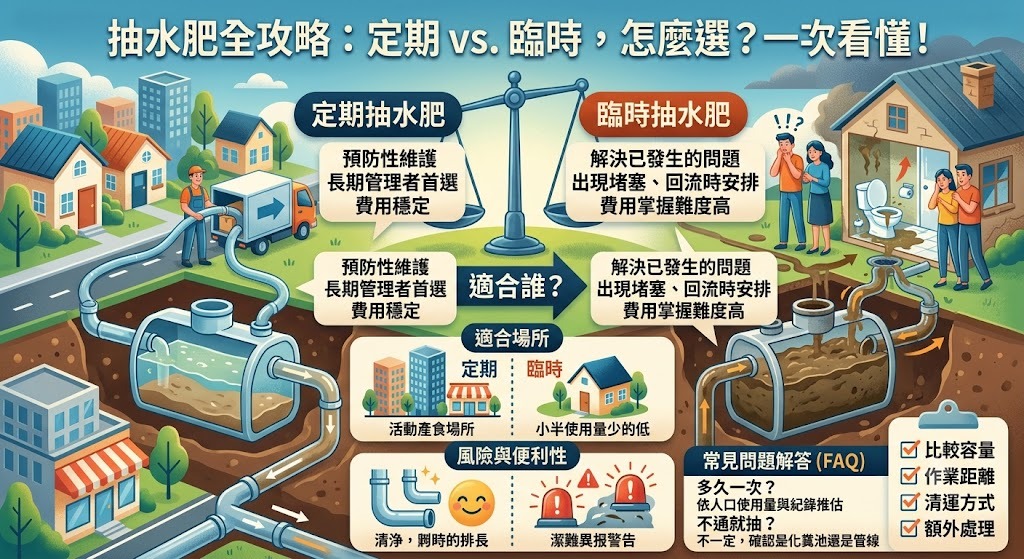 抽水肥怎麼選？定期抽水肥 vs 臨時抽水肥差異、費用與適合對象一次看
