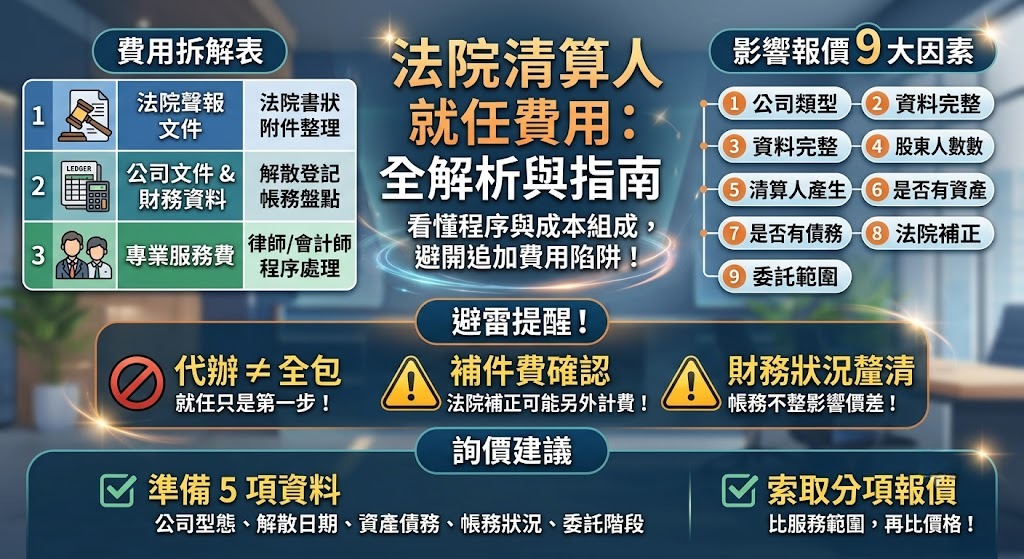 法院清算人就任費用怎麼算？流程、報價因素與委託注意事項一次看