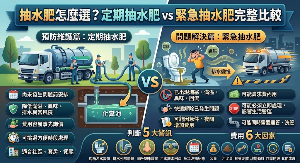 抽水肥怎麼選？定期抽水肥 vs 緊急抽水肥完整比較