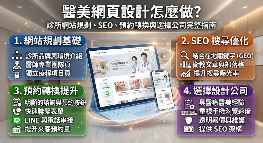 醫美網頁設計怎麼做？診所網站規劃、SEO、預約轉換與選擇公司完整指南