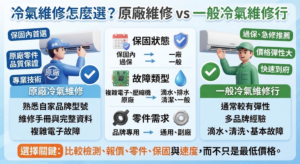 冷氣維修怎麼選？原廠維修 vs 一般冷氣維修行完整比較