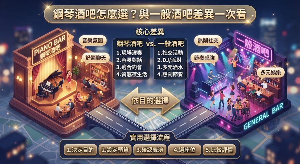 鋼琴酒吧怎麼選?鋼琴酒吧 vs 一般酒吧差異、氣氛與消費方式一次看