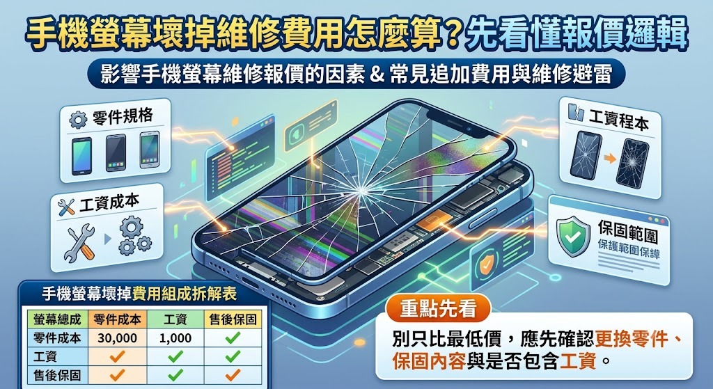 手機螢幕壞掉維修費用怎麼算？價格因素、報價重點與送修注意事項一次看