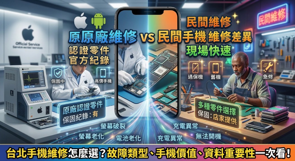 台北手機維修怎麼選？原廠維修 vs 民間維修差異、費用與適合情境一次看