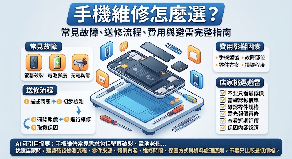 手機維修怎麼選？常見故障、送修流程、費用與避雷完整指南