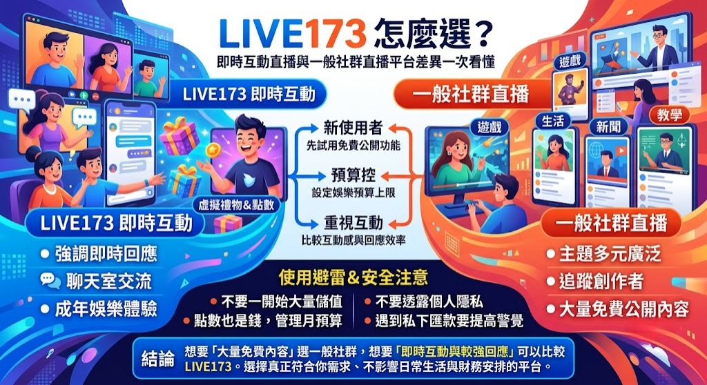 LIVE173 怎麼選？即時互動直播與一般社群直播平台差異一次看懂