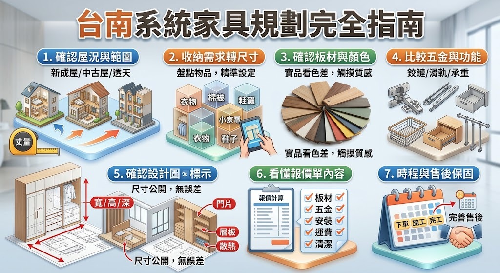台南系統家具怎麼選？從需求評估、板材五金到施工驗收一次看懂