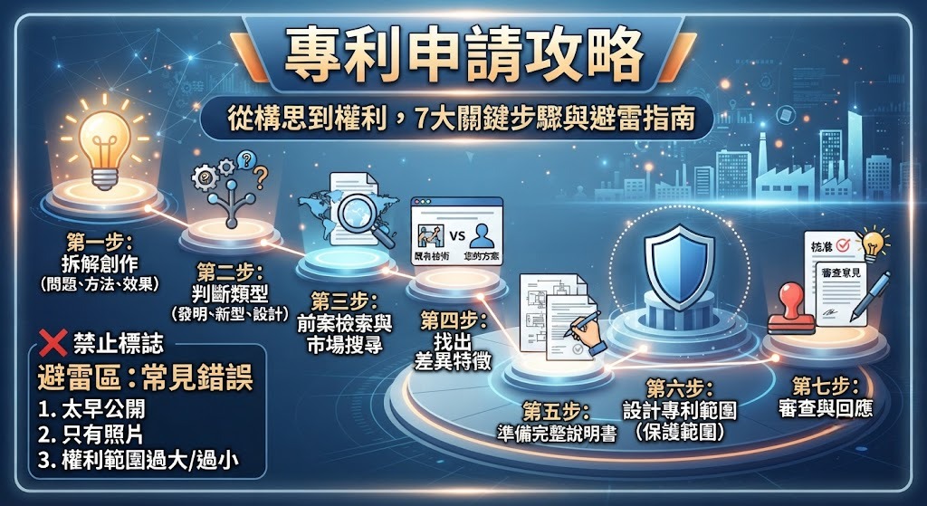 專利申請卡關怎麼辦？發明、新型、設計差異、申請流程與常見問題一次看