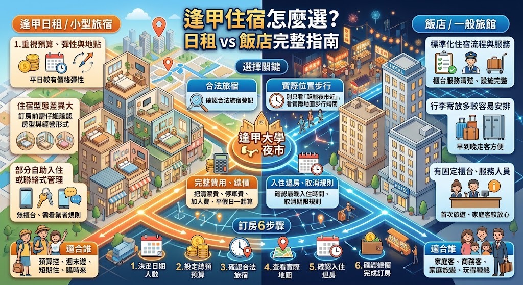 逢甲日租怎麼選？日租住宿 vs 飯店旅館完整比較，從價格、位置到安全一次看