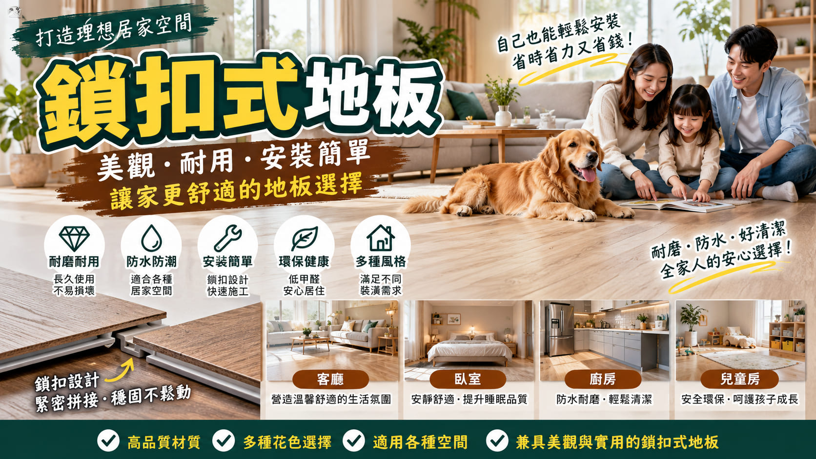 鎖扣式地板怎麼選？SPC石塑地板 vs 超耐磨木地板差異、費用、優缺點完整比較